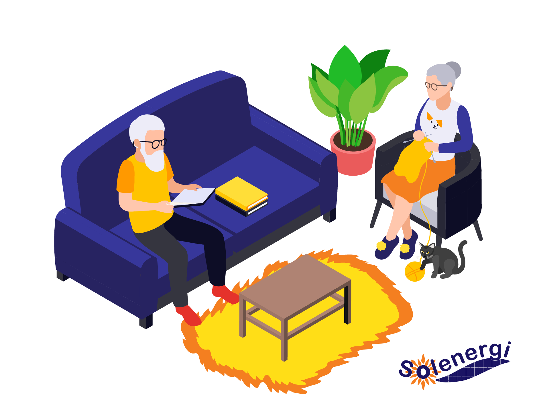 Isometric drawing of retired couple